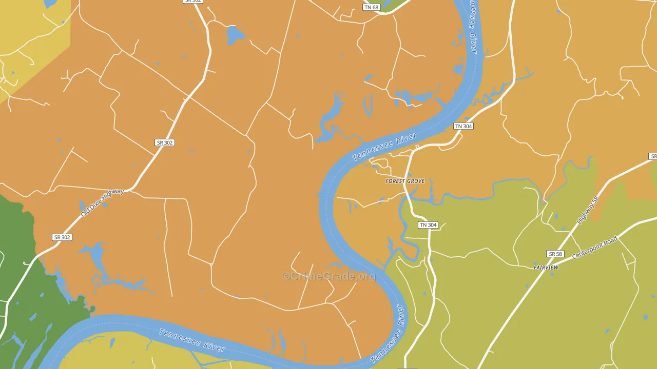 Forest Grove, TN Map of Robbery Rates