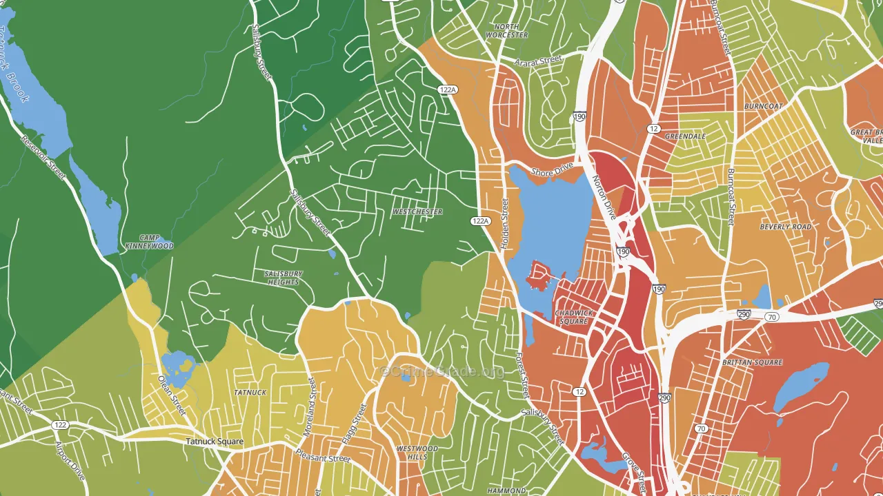 Forest Grove, Worcester, MA Map of Robbery Rates