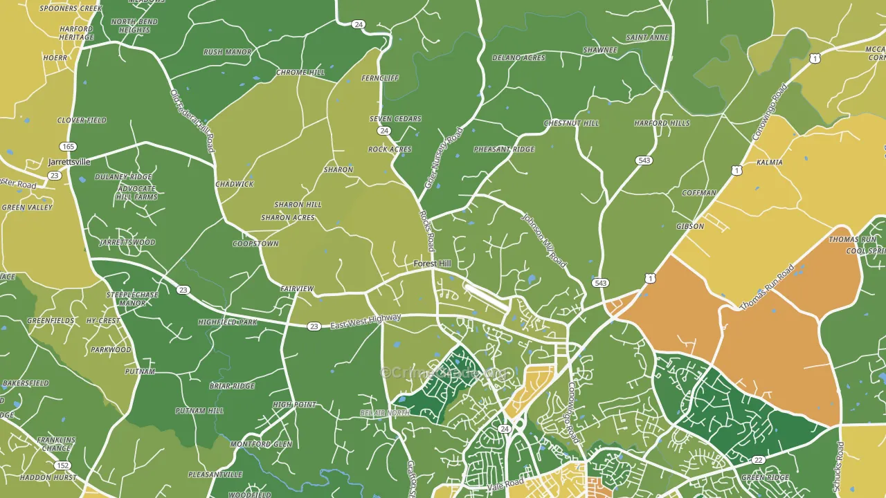 Forest Hill, MD Map of Robbery Rates