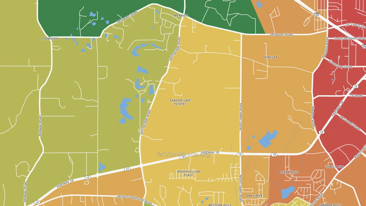 Forest Hill, MS Map of Robbery Rates