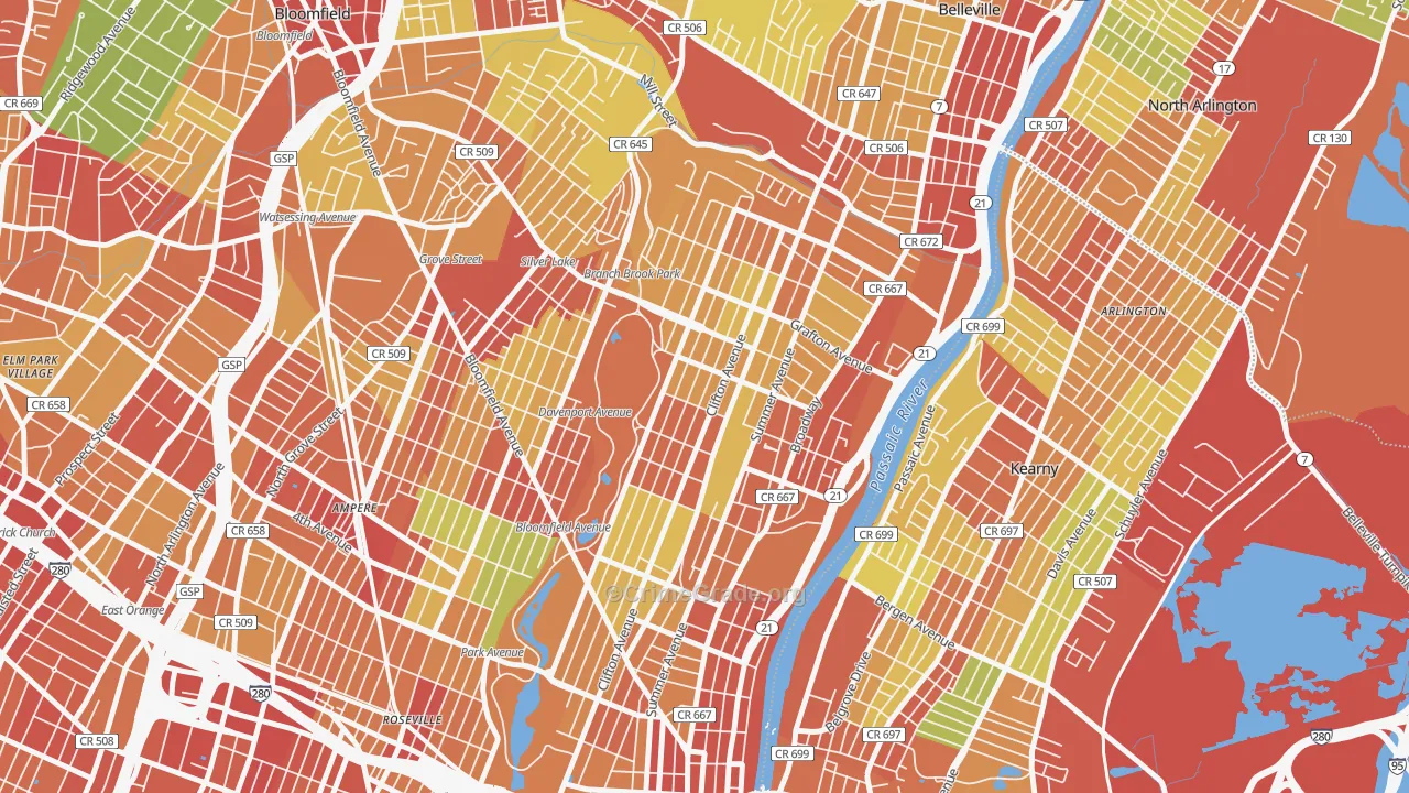 Forest Hill, Newark, NJ Map of Robbery Rates
