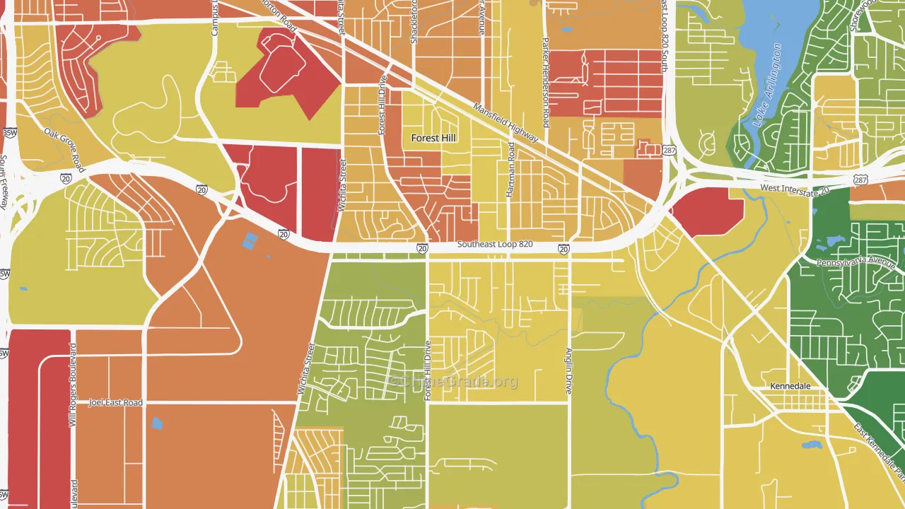 Forest Hill, TX Map of Robbery Rates