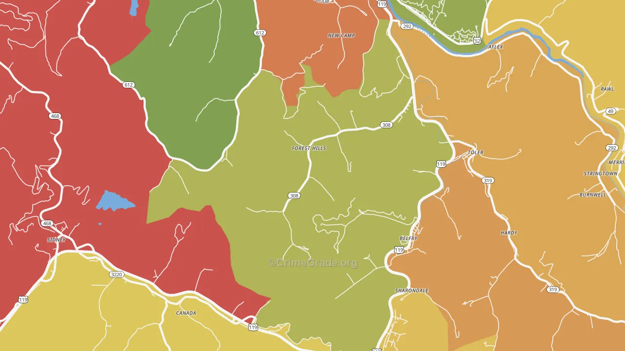 Forest Hills, KY Map of Robbery Rates