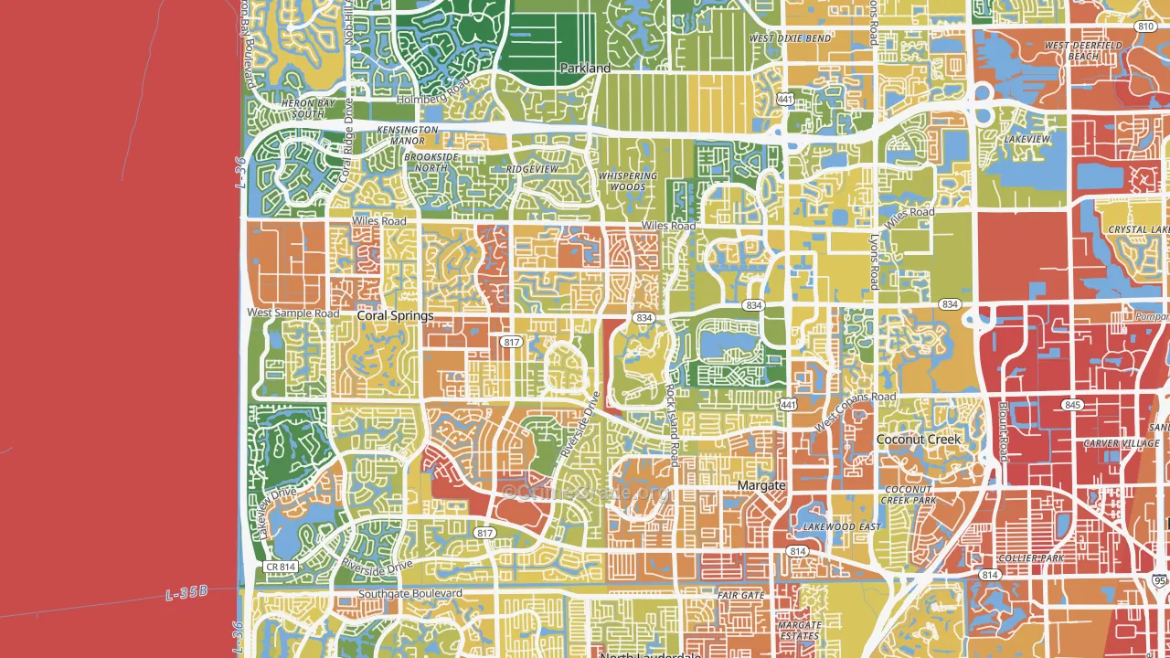 Forest Hills-Miami, Coral Springs, FL Map of Robbery Rates