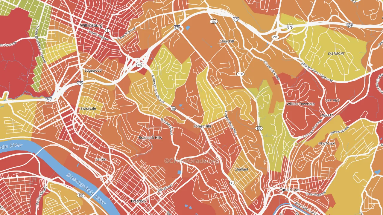 Forest Hills, PA Map of Robbery Rates