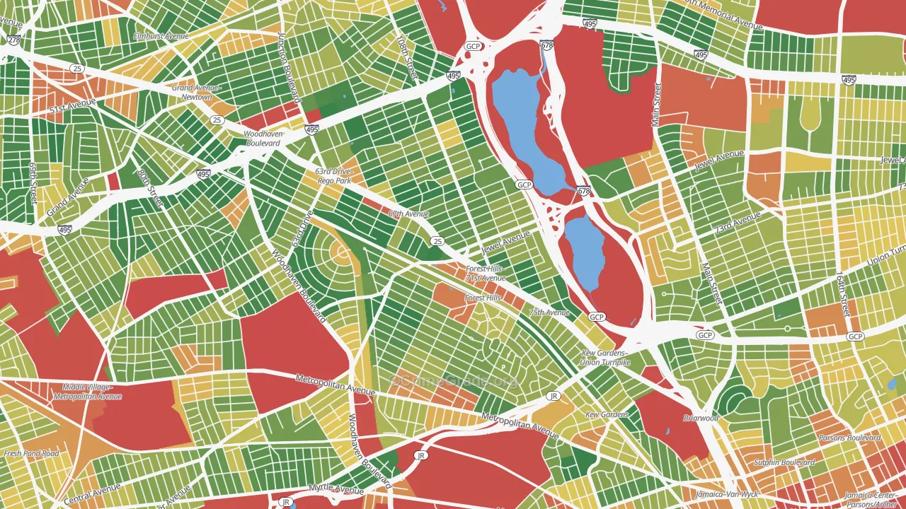 Forest Hills, Queens, NY Map of Robbery Rates