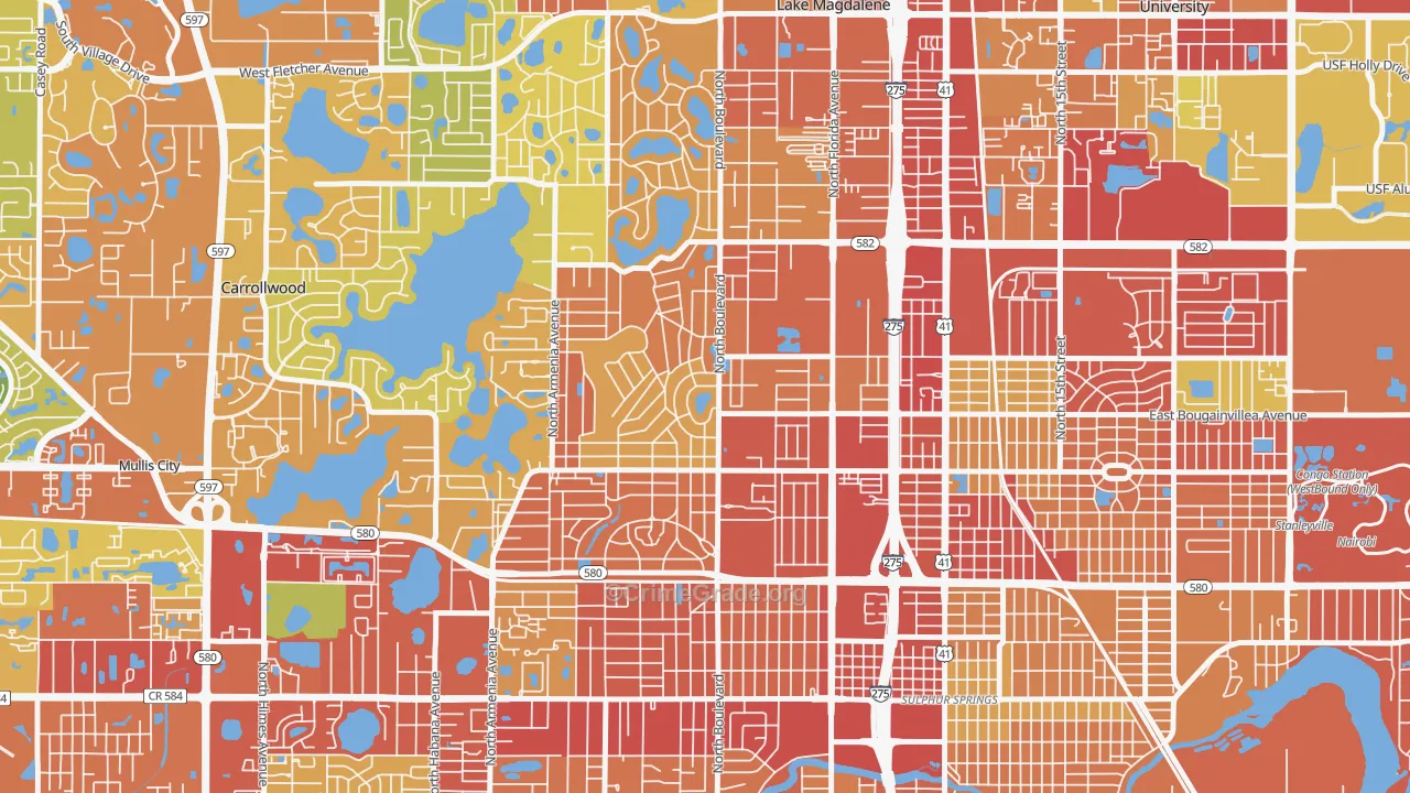Forest Hills, Tampa, FL Map of Robbery Rates