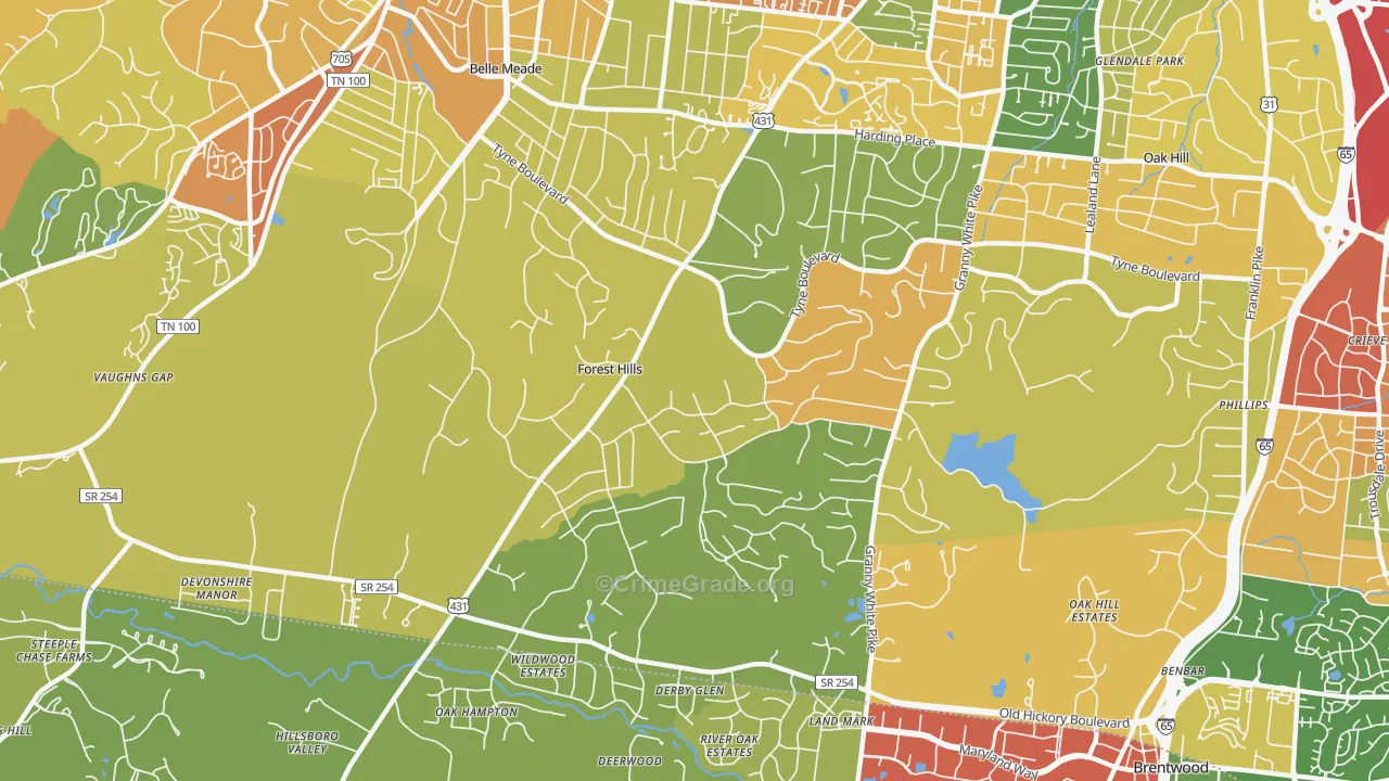 Forest Hills, TN Map of Robbery Rates