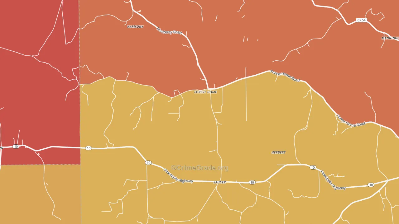 Forest Home, AL Map of Robbery Rates