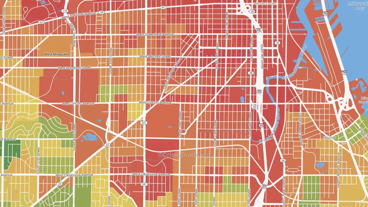 Forest Home Hills, Milwaukee, WI Map of Robbery Rates