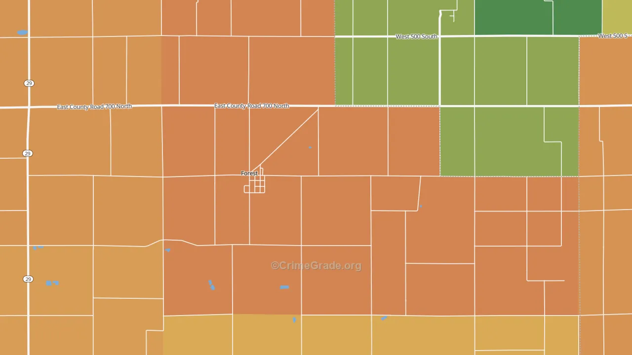 Forest, IN Map of Robbery Rates