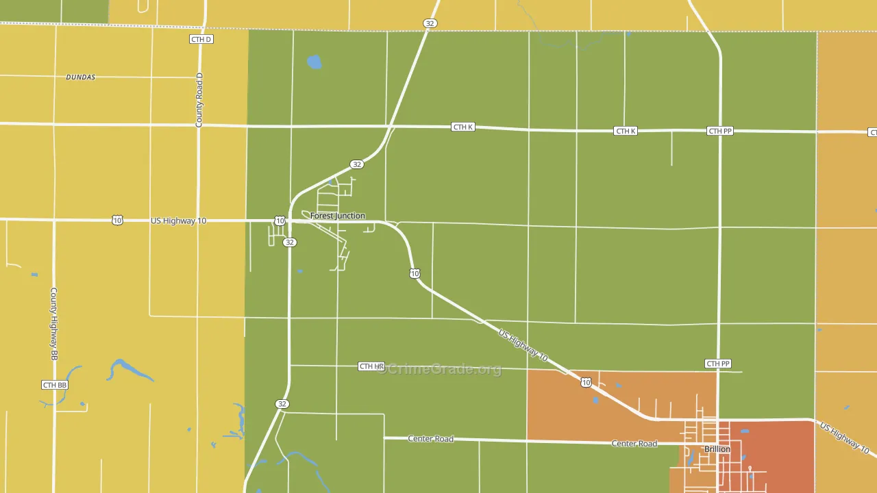 Forest Junction, WI Map of Robbery Rates