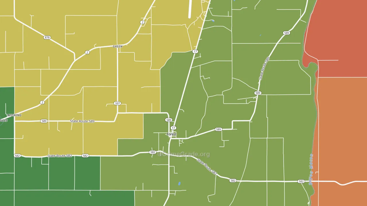 Forest, LA Map of Robbery Rates