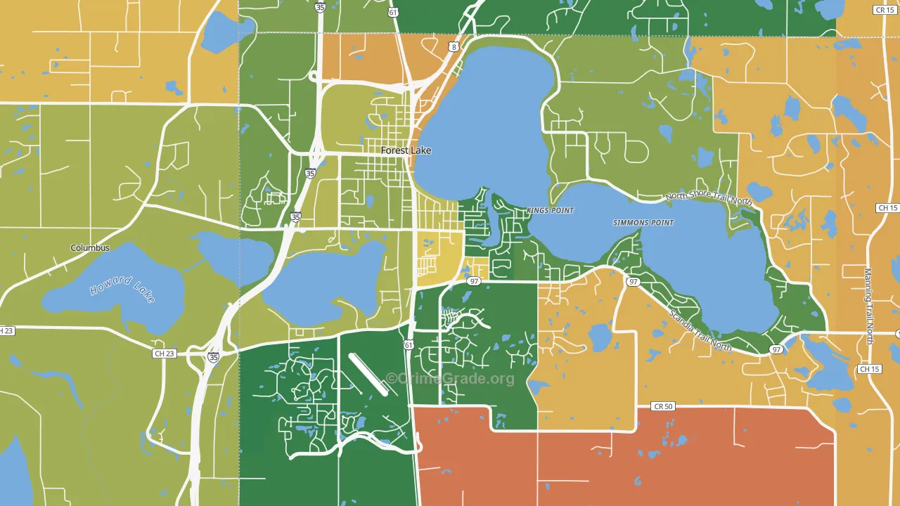 Forest Lake, MN Map of Robbery Rates