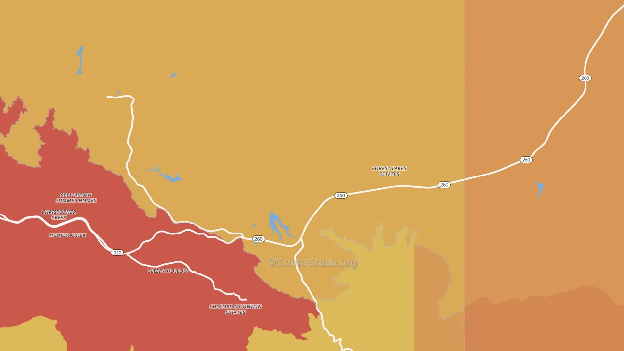 Forest Lakes, AZ Map of Robbery Rates