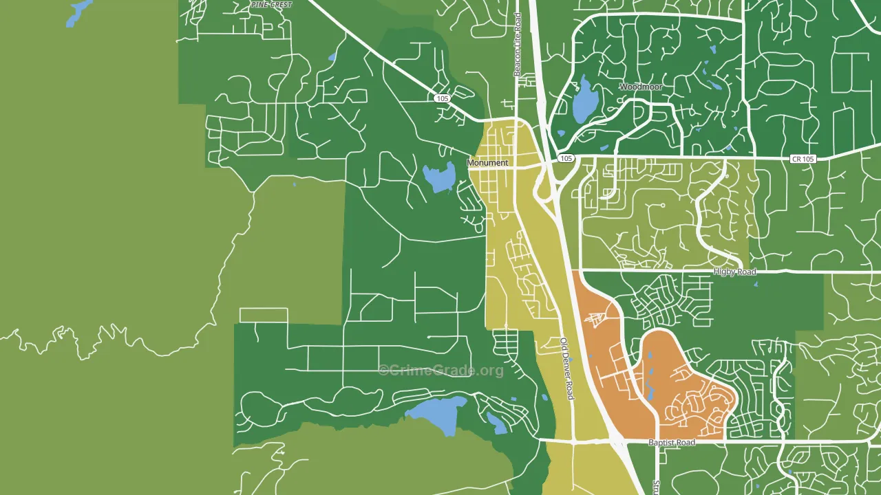 Forest Lakes, Monument, CO Map of Robbery Rates