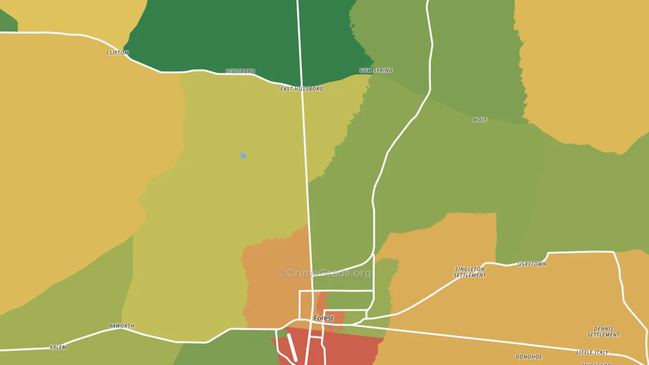 Forest, MS Map of Robbery Rates