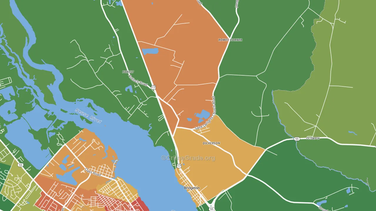 Forest, NC Map of Robbery Rates