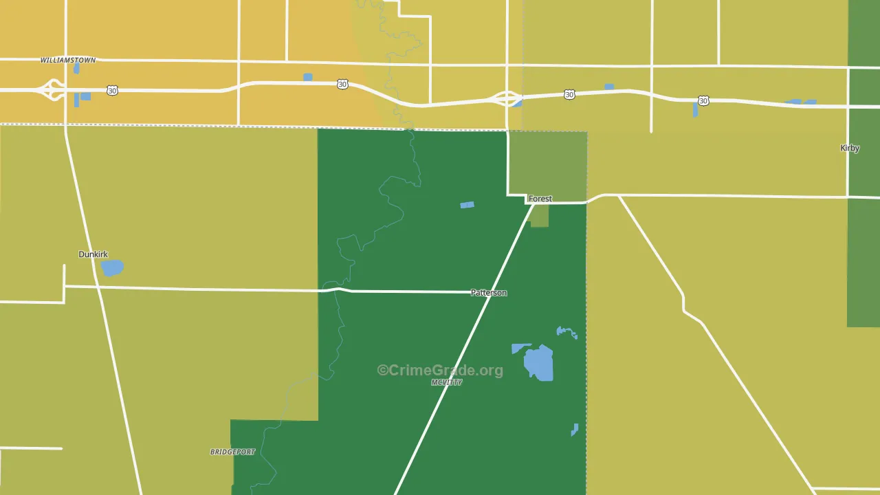 Forest, OH Map of Robbery Rates