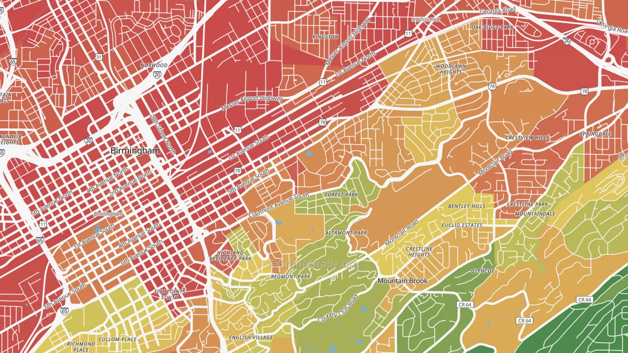 Forest Park, Birmingham, AL Map of Robbery Rates