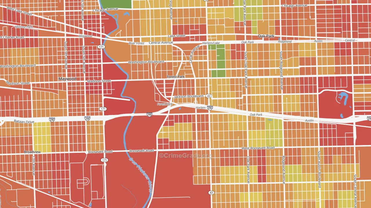 Forest Park, IL Map of Robbery Rates