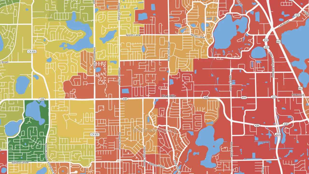 Forest Park, Pine Hills, FL Map of Robbery Rates