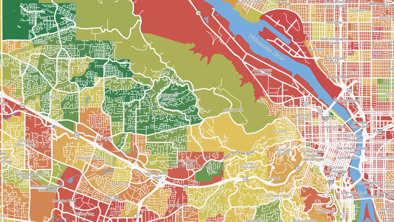 Forest Park, Portland, OR Map of Robbery Rates