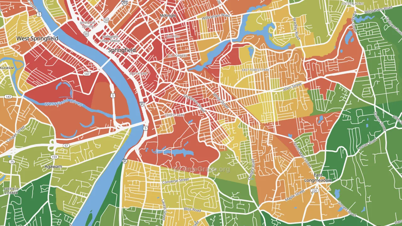 Forest Park, Springfield, MA Map of Robbery Rates