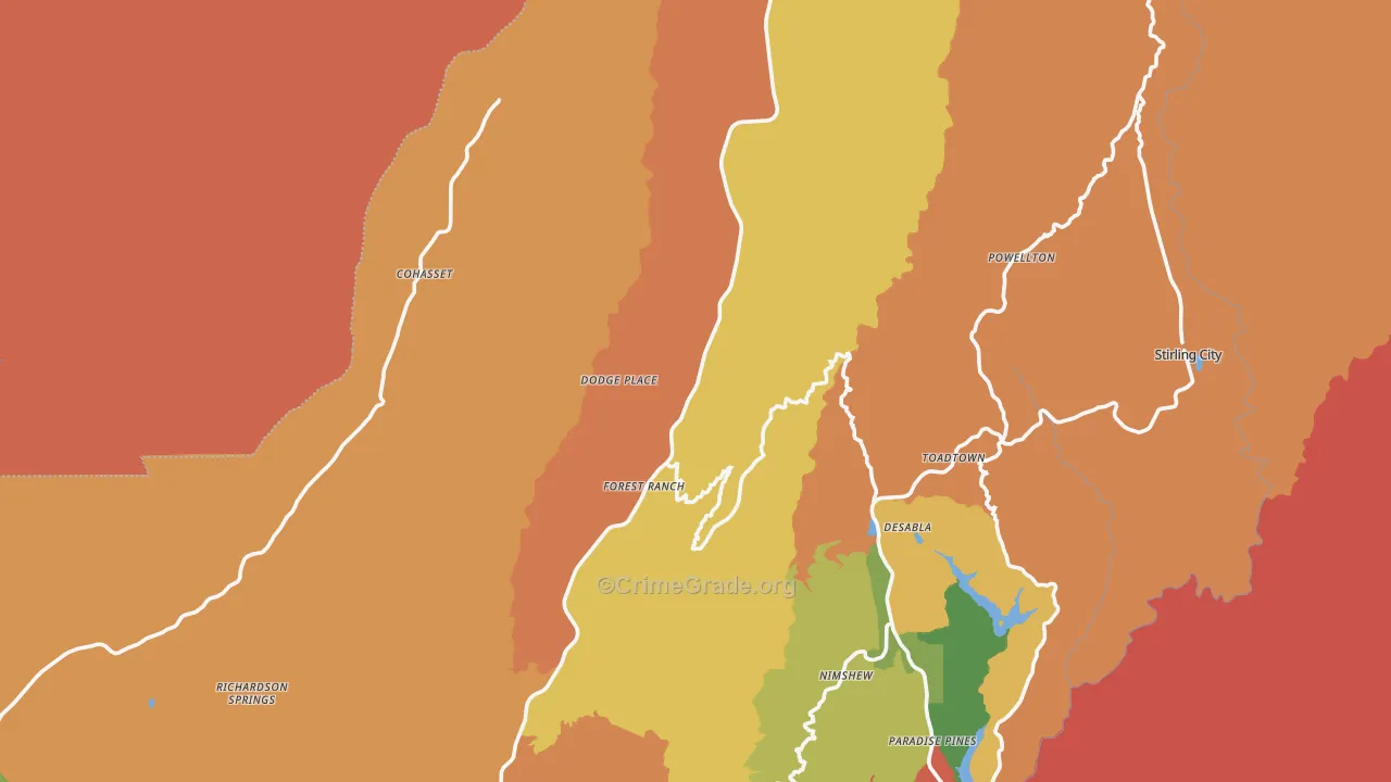 Forest Ranch, CA Map of Robbery Rates