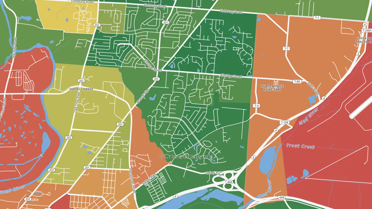 Forest Ridge-Quail Hollow, Dayton, OH Map of Robbery Rates