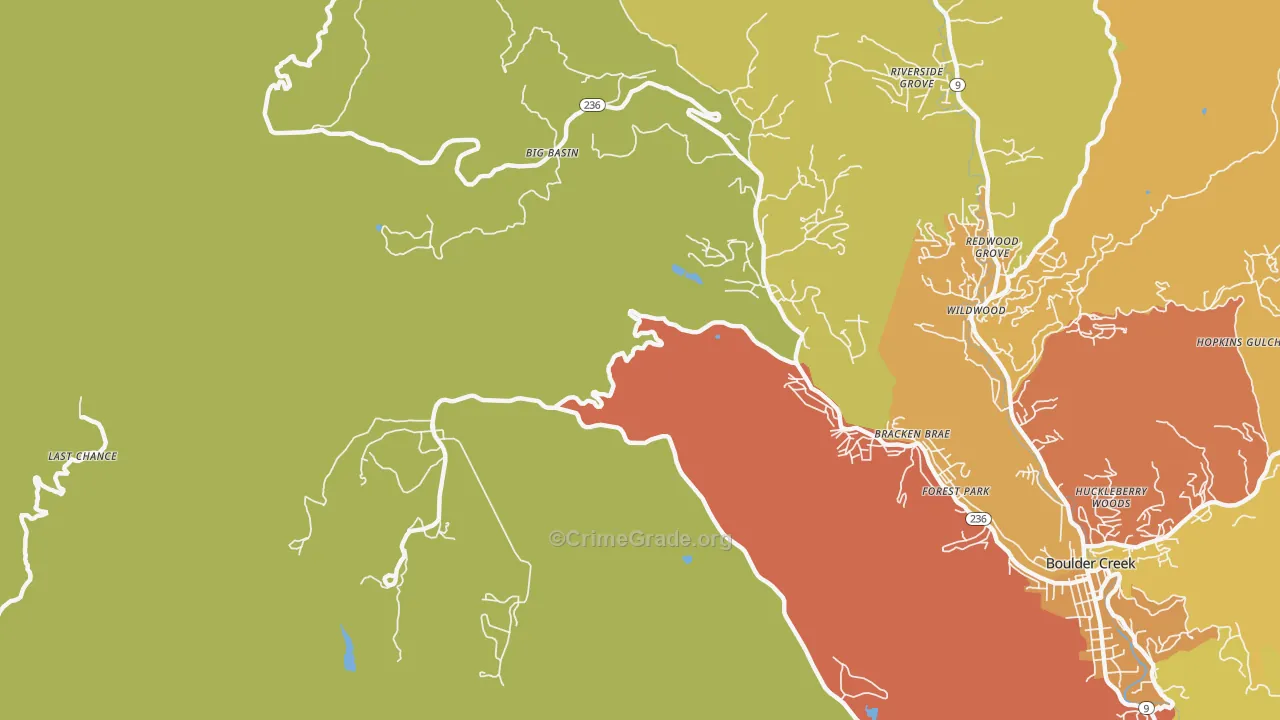 Forest Springs, CA Map of Robbery Rates