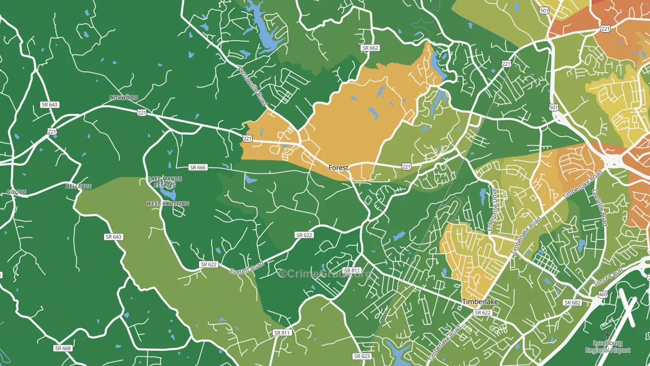 Forest, VA Map of Robbery Rates