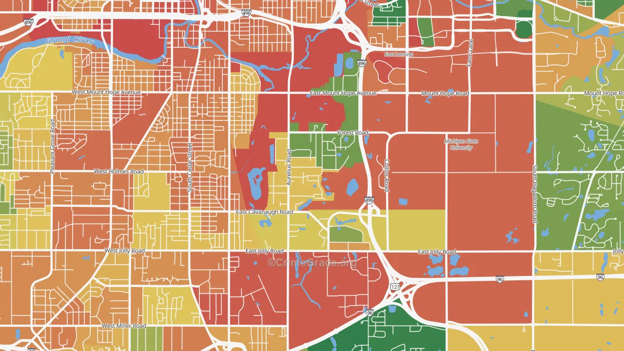 Forest View, Lansing, MI Map of Robbery Rates