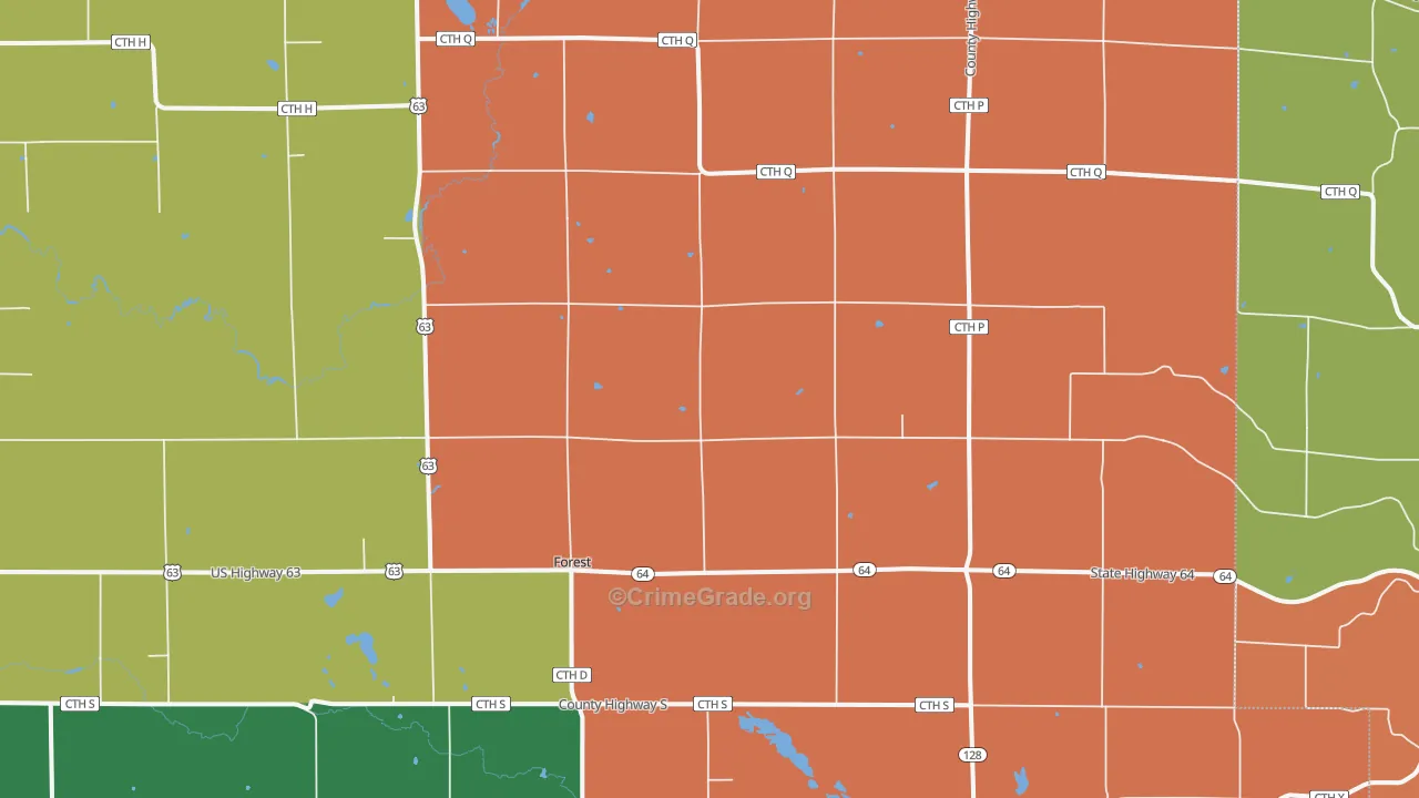 Forest, WI Map of Robbery Rates