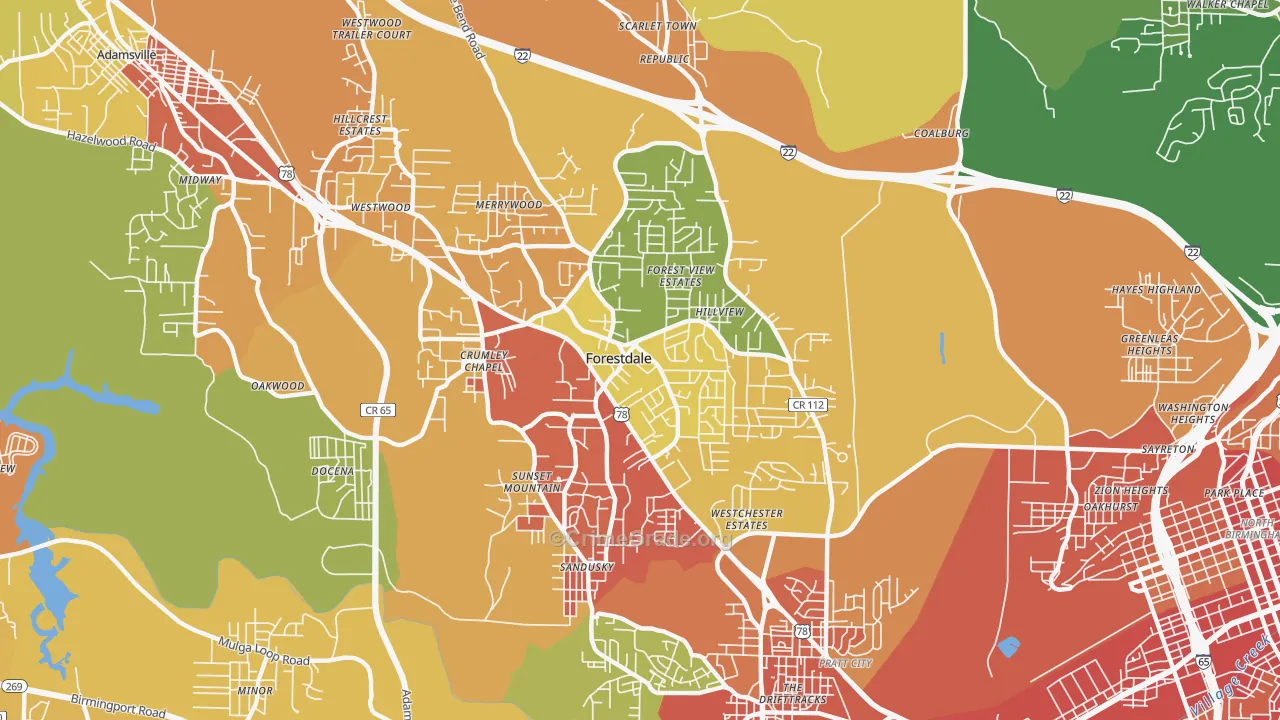 Forestdale, AL Map of Robbery Rates