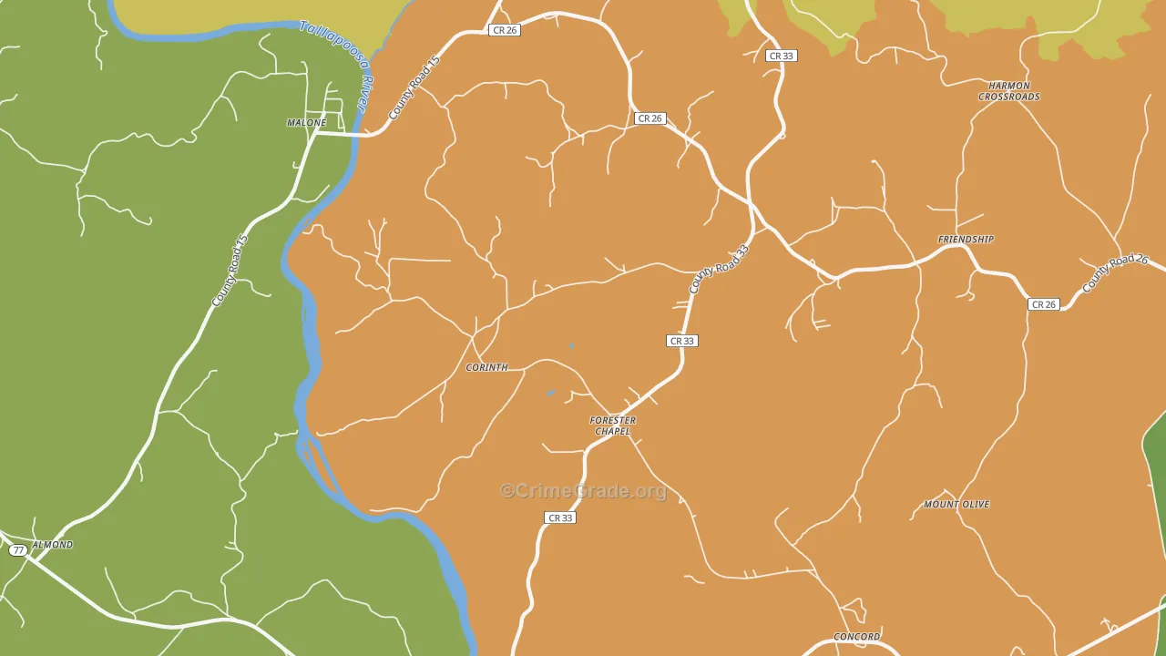 Forester Chapel, AL Map of Robbery Rates