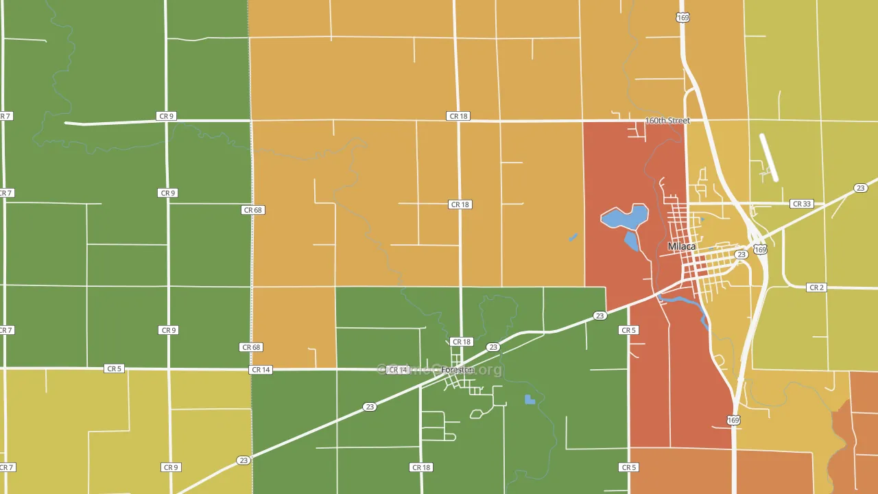 Foreston, MN Map of Robbery Rates