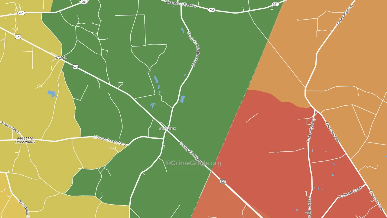 Foreston, SC Map of Robbery Rates