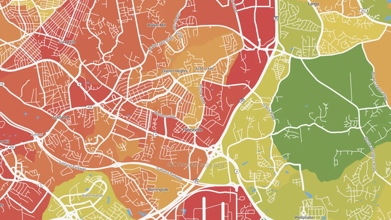 Forestville, MD Map of Robbery Rates