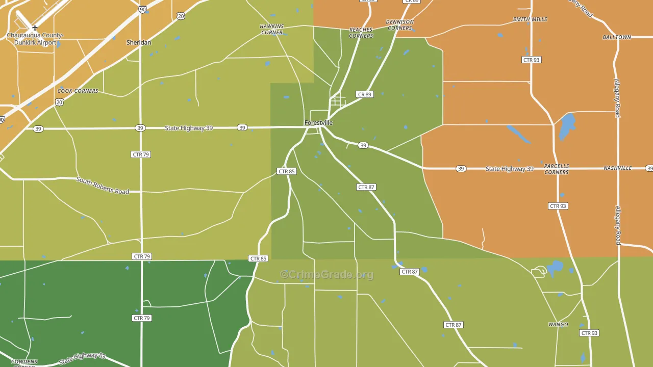 Forestville, NY Map of Robbery Rates