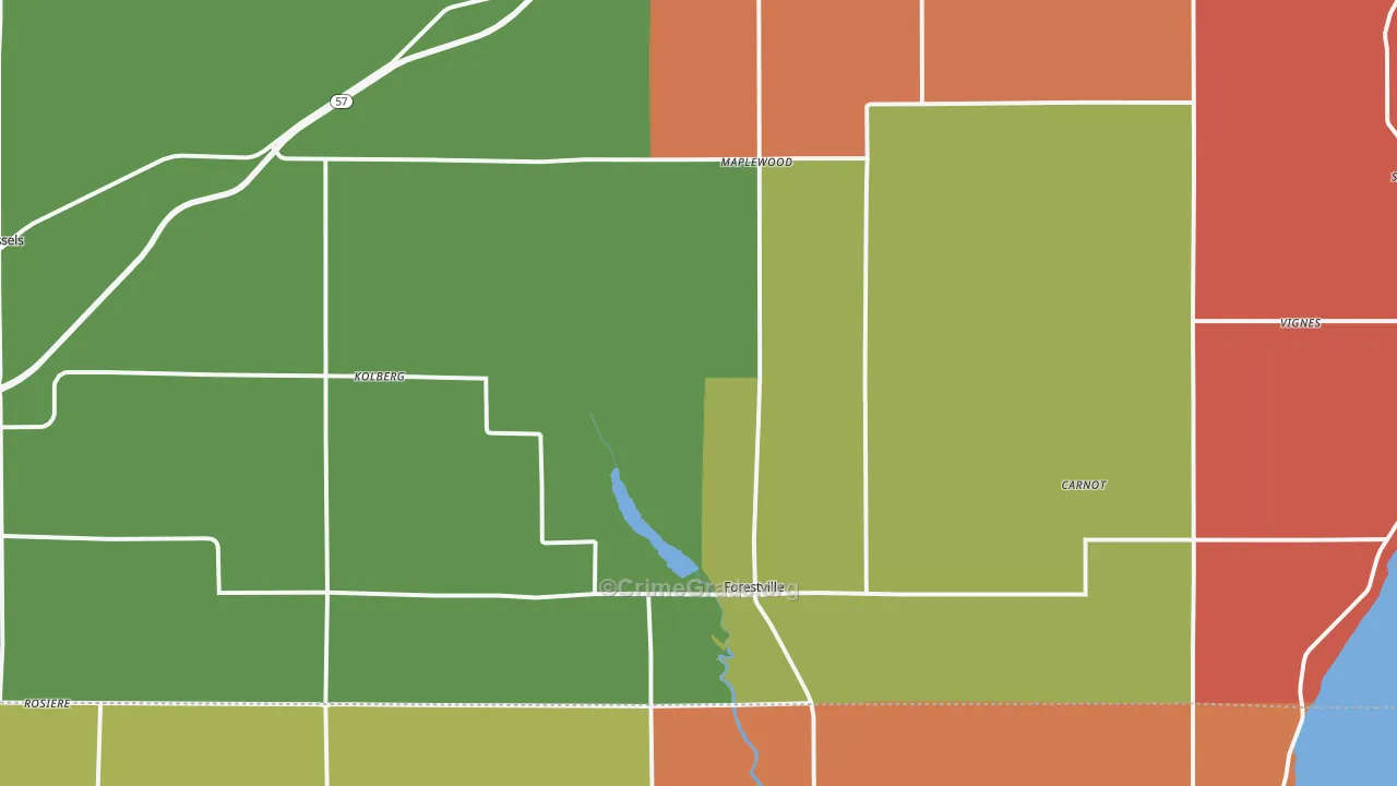 Forestville, WI Map of Robbery Rates