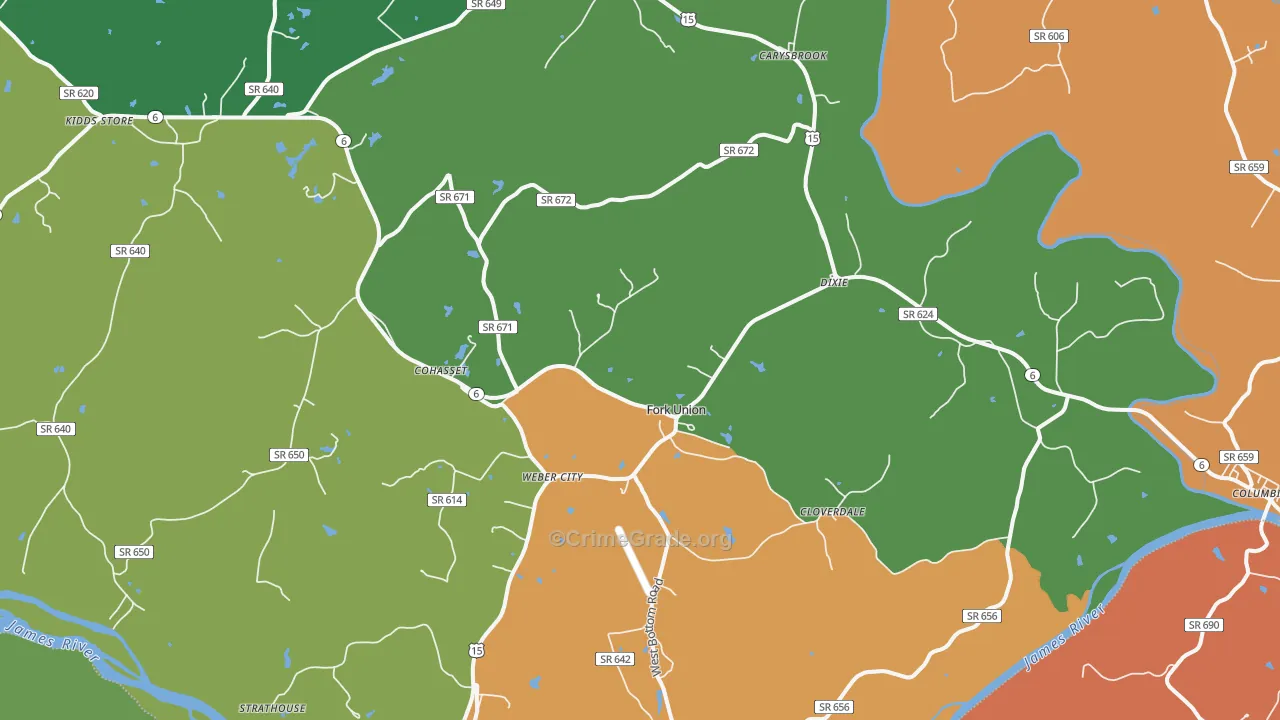 Fork Union, VA Map of Robbery Rates