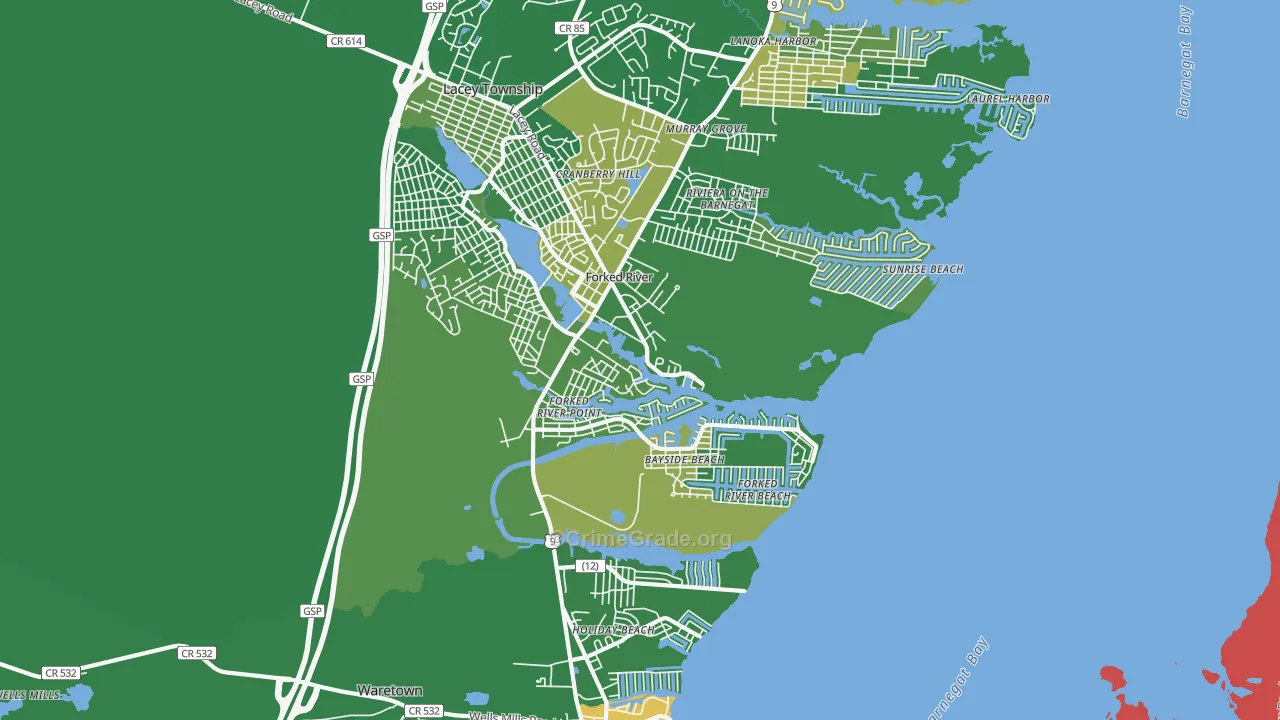 Forked River Beach, NJ Map of Robbery Rates