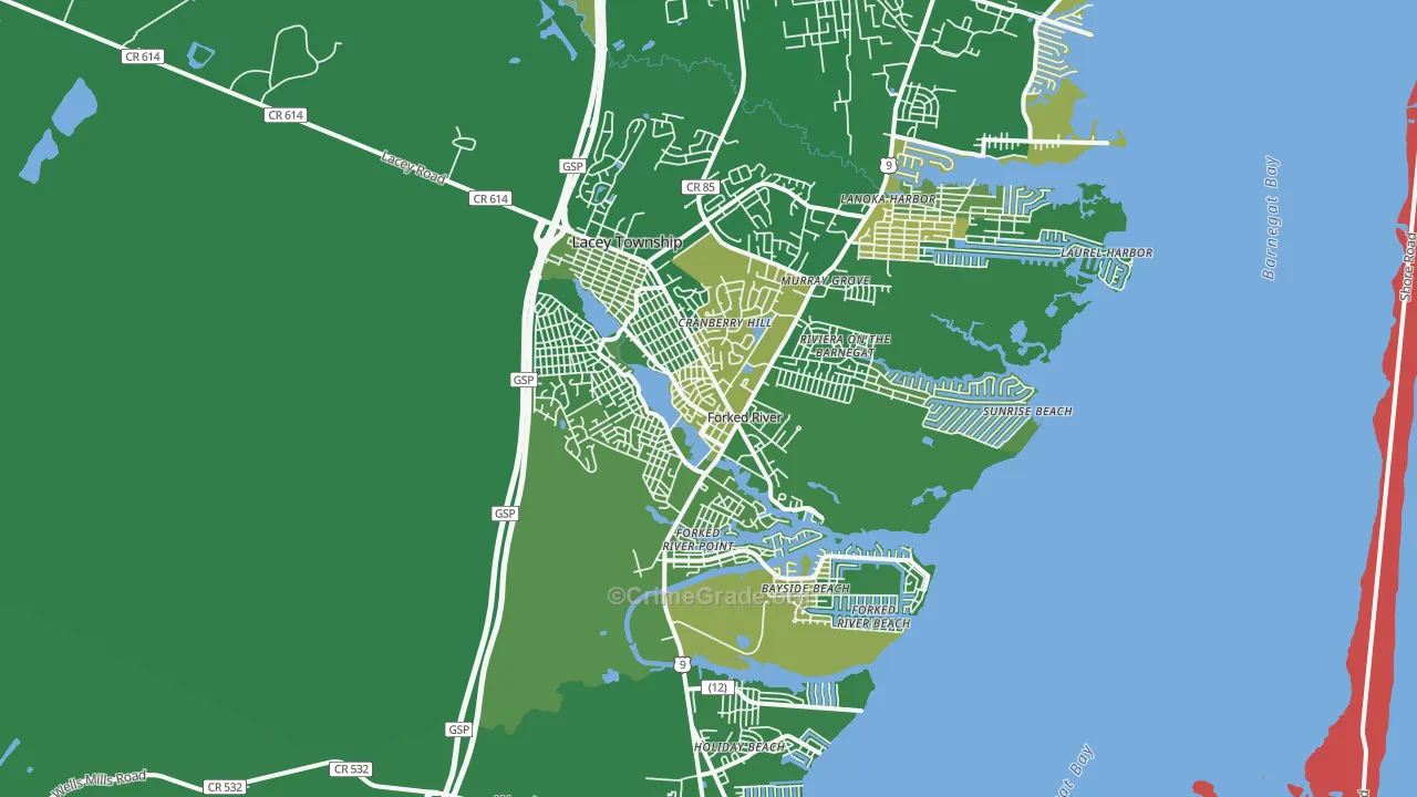 Forked River, NJ Map of Robbery Rates