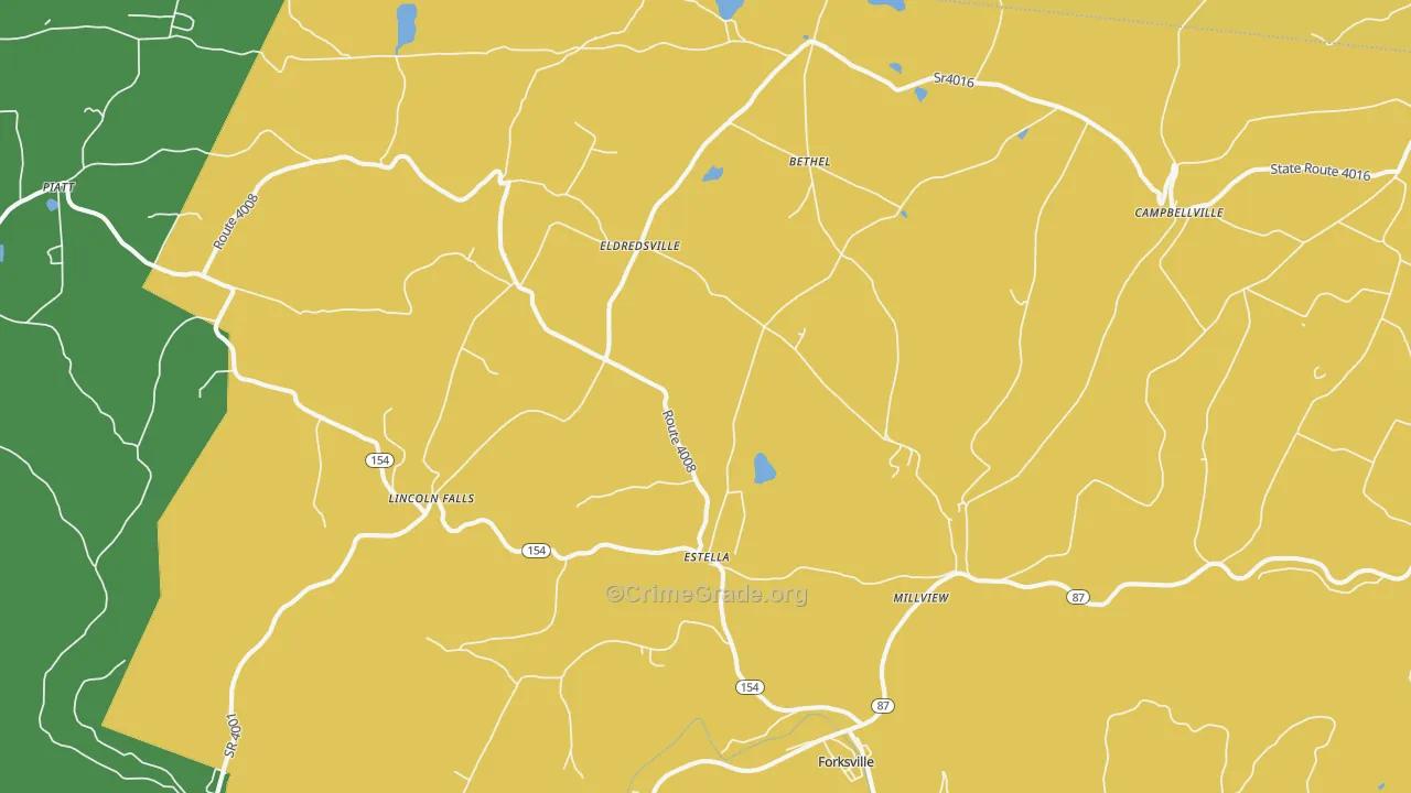 Forksville, PA Map of Robbery Rates