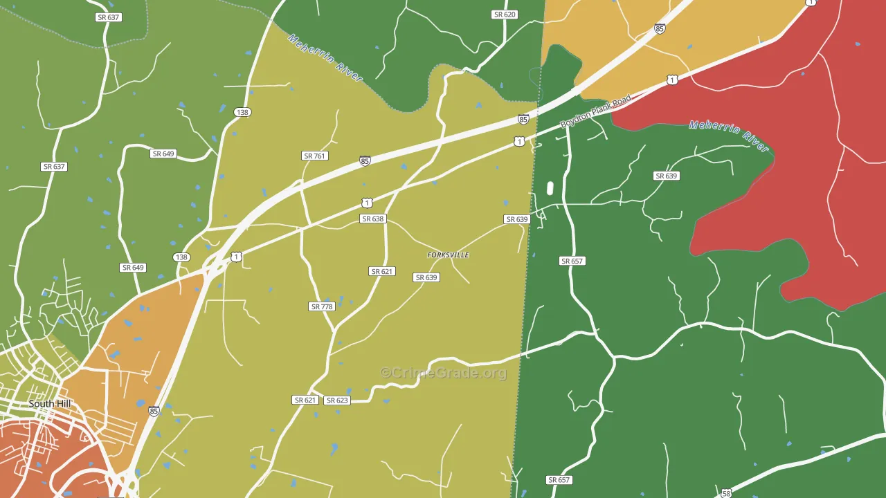 Forksville, VA Map of Robbery Rates