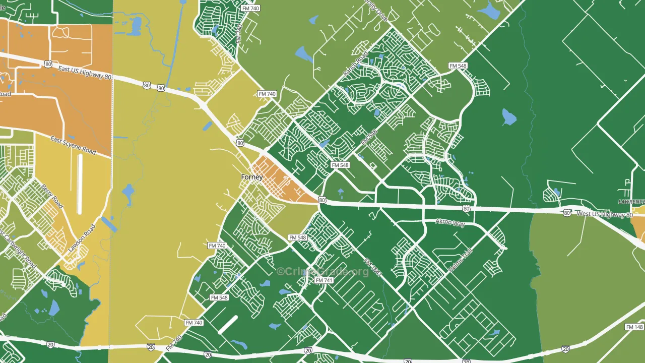 Forney, TX Map of Robbery Rates