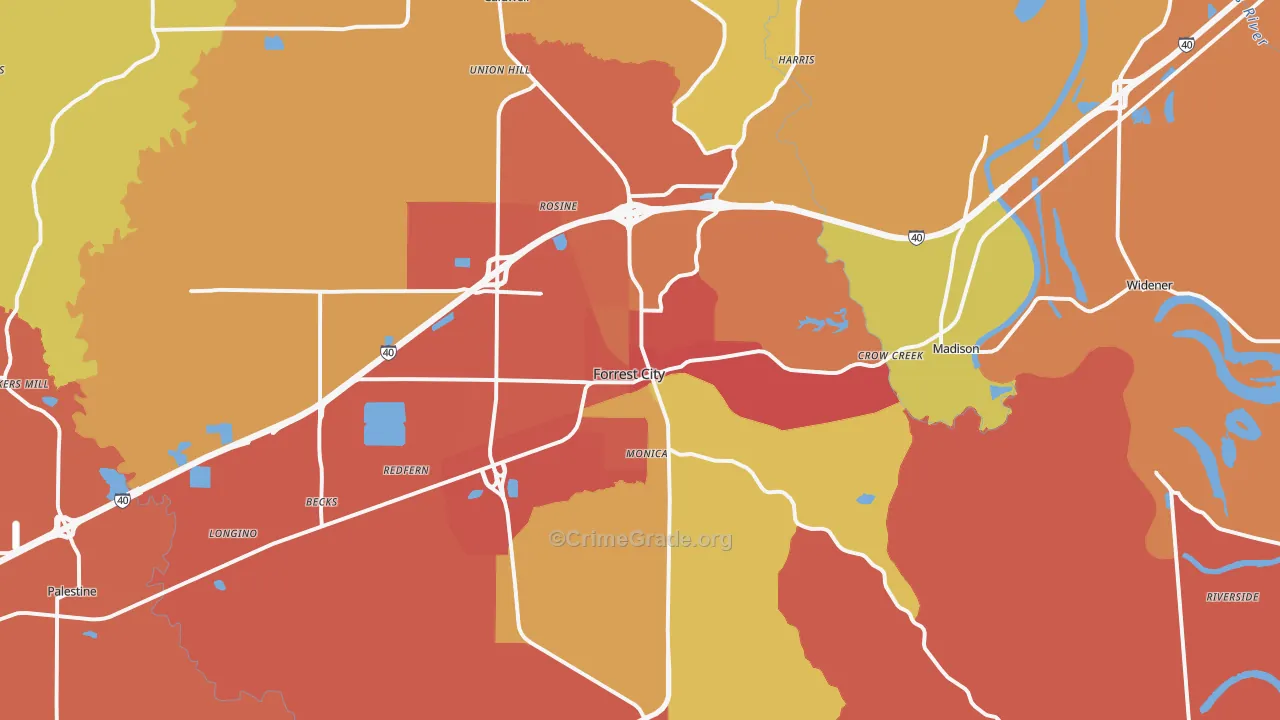 Forrest City, AR Map of Robbery Rates
