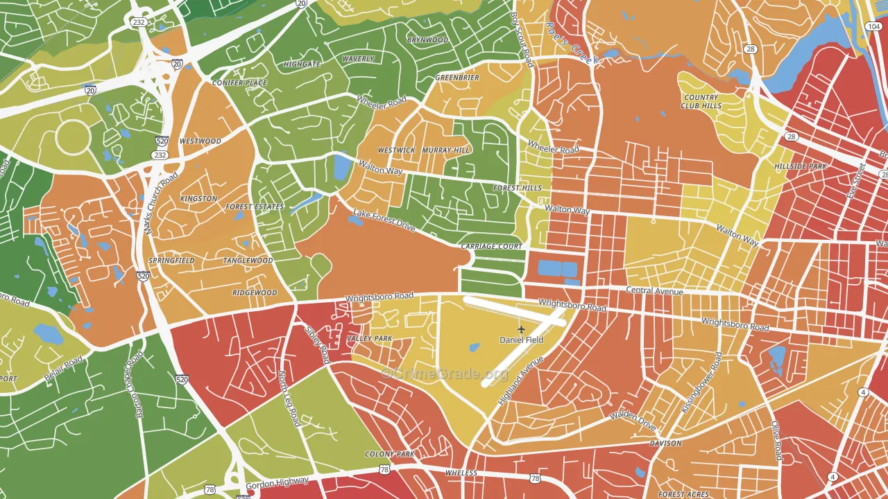 Forrest Hills, Augusta, GA Map of Robbery Rates