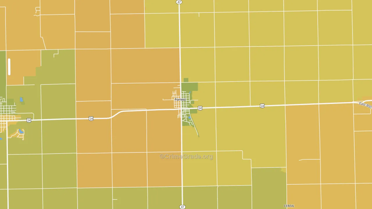 Forrest, IL Map of Robbery Rates